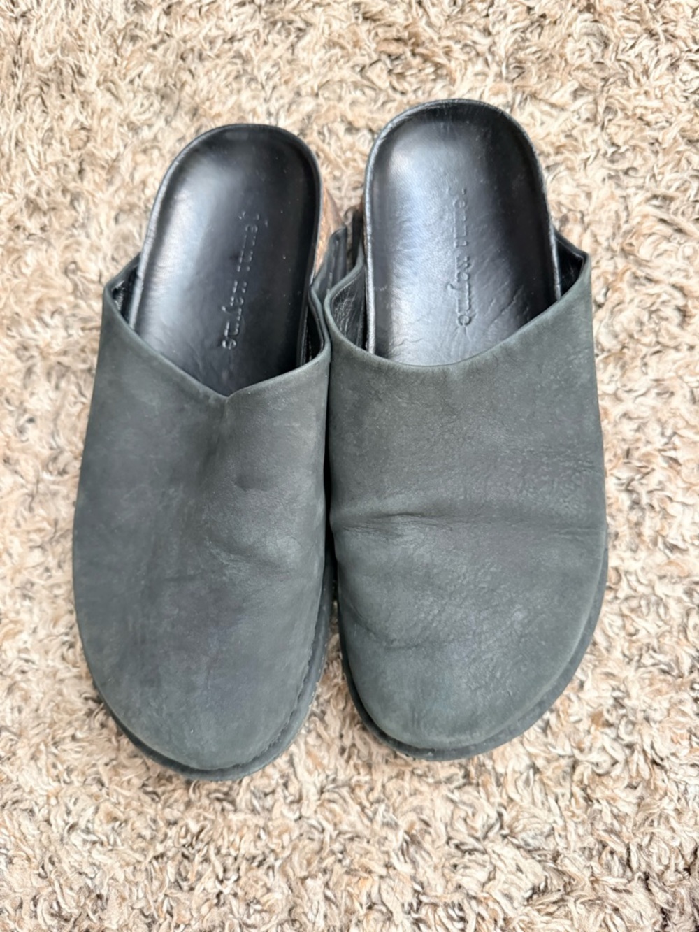 Jenni Kayne Suede Black Slip-On Leather Mule Clogs - Size 36